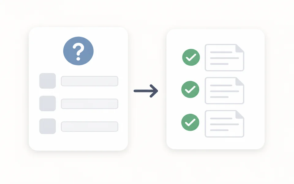Questionnaire card leading to a tailored visa checklist